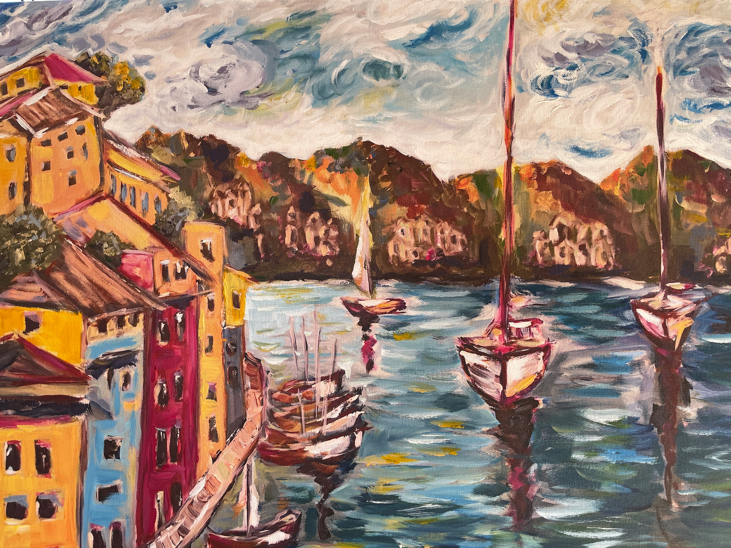 Portofino Harbor 24 x 30 Embellished Giclee Print