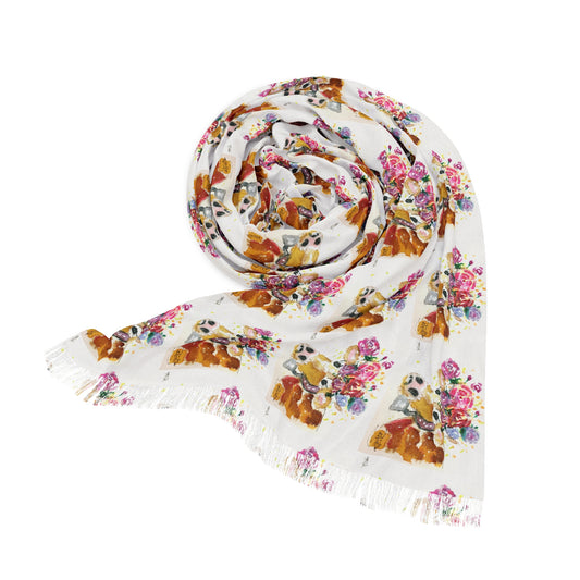Colorful Scarf — Artistic Lightweight Neck Wrap- Cow 12-Adorable Cow with Crown of Roses