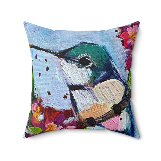 Curious Little Hummingbird Indoor Spun Polyester Square Pillow