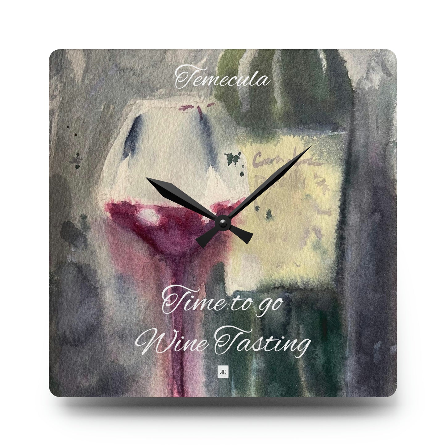 Temecula "Time to go Wine Tasting" Acrylic Wall Clock (white letters)