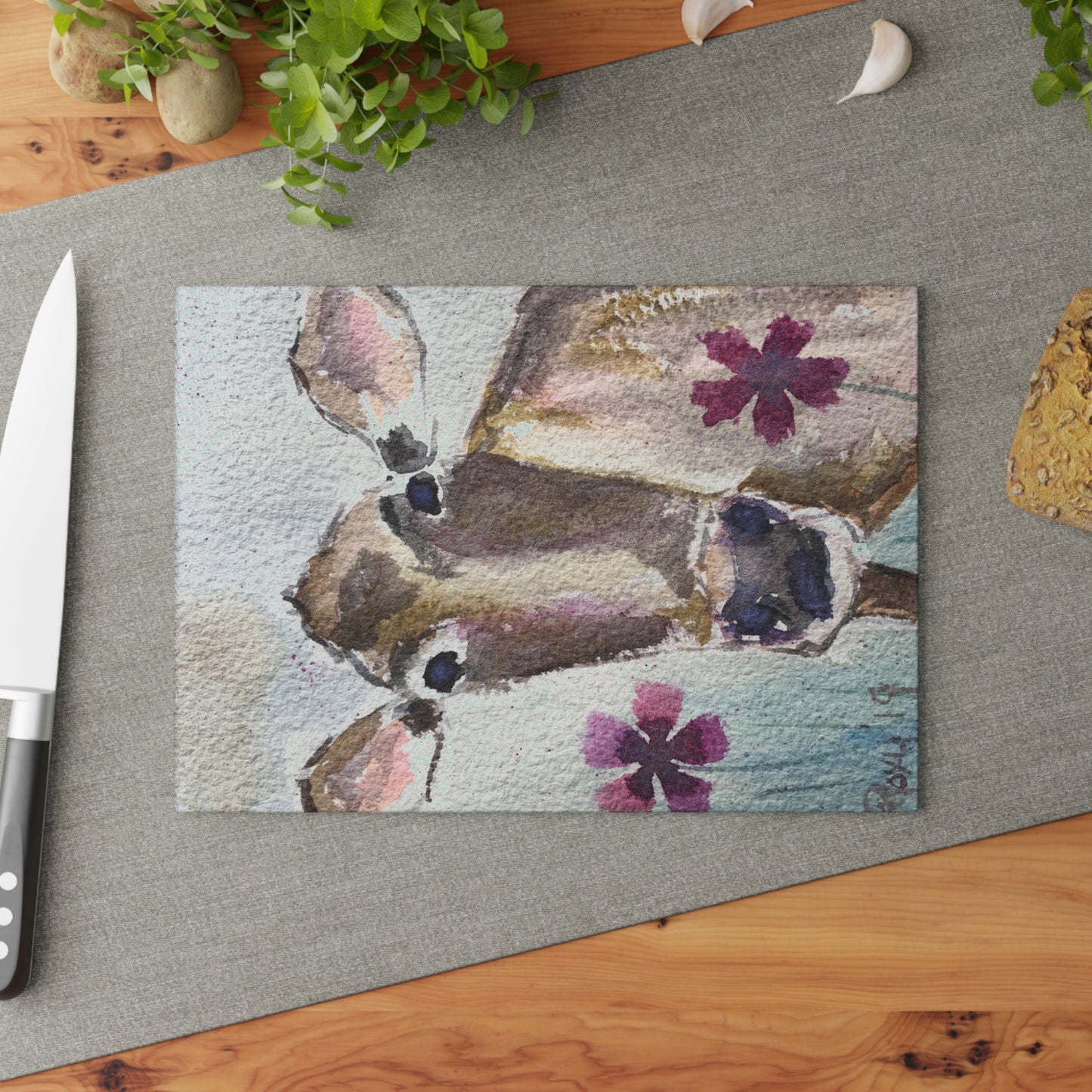 Petals Whimsical Cow Glass Cutting Board