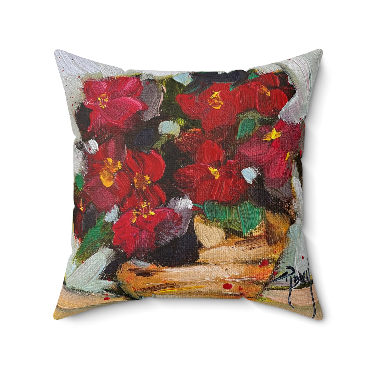 Wax Begonias in a Basket Indoor Spun Polyester Square Pillow