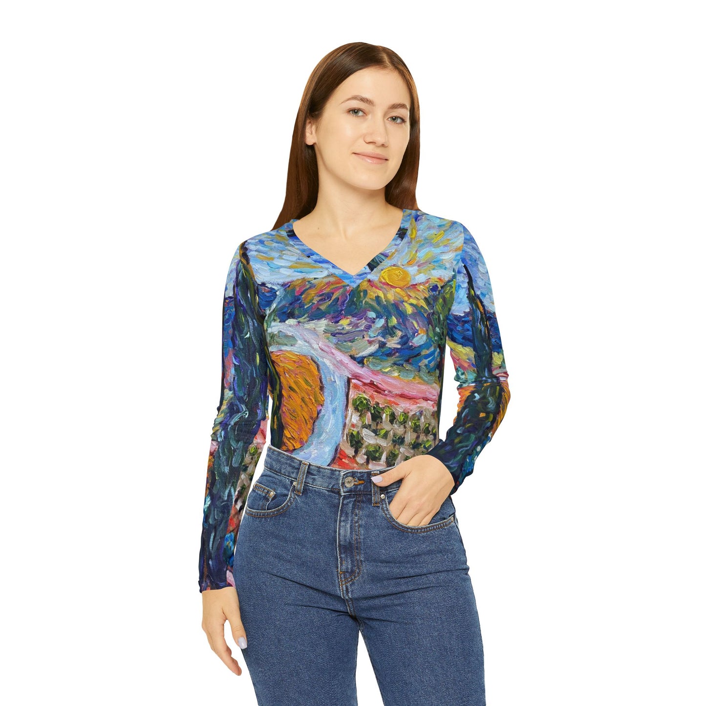 Long Sleeve Shirt- Sunny Cypresses at Robert Renzoni Winery Temecula - V-neck Women's