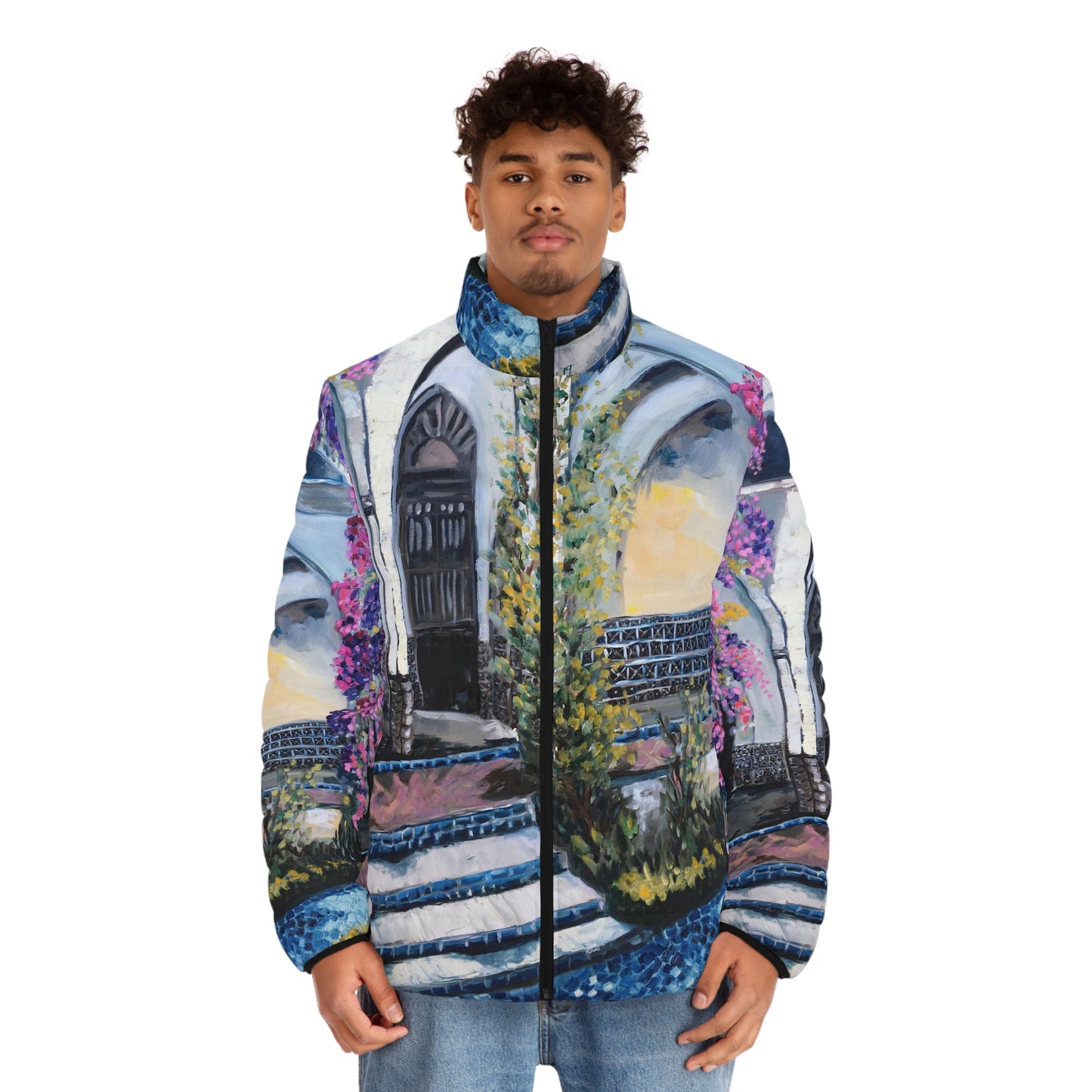 Men's Puffer Jacket - Roxy Rich Art, Unique Bright Colors-Paris Wisteria TheGrand Mosque