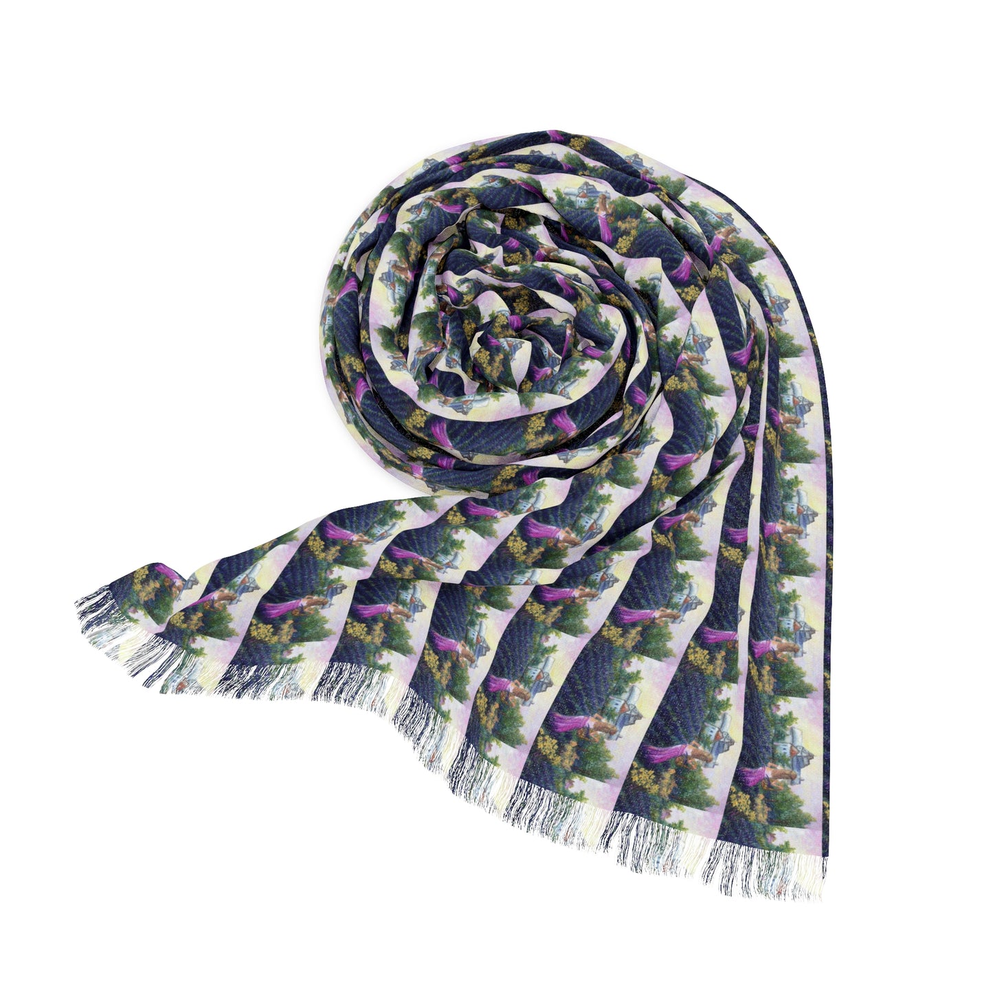 Copy of Colorful Scarf — Artistic Lightweight Neck Wrap- Girl in a Lavender Field Small Repeating Pattern