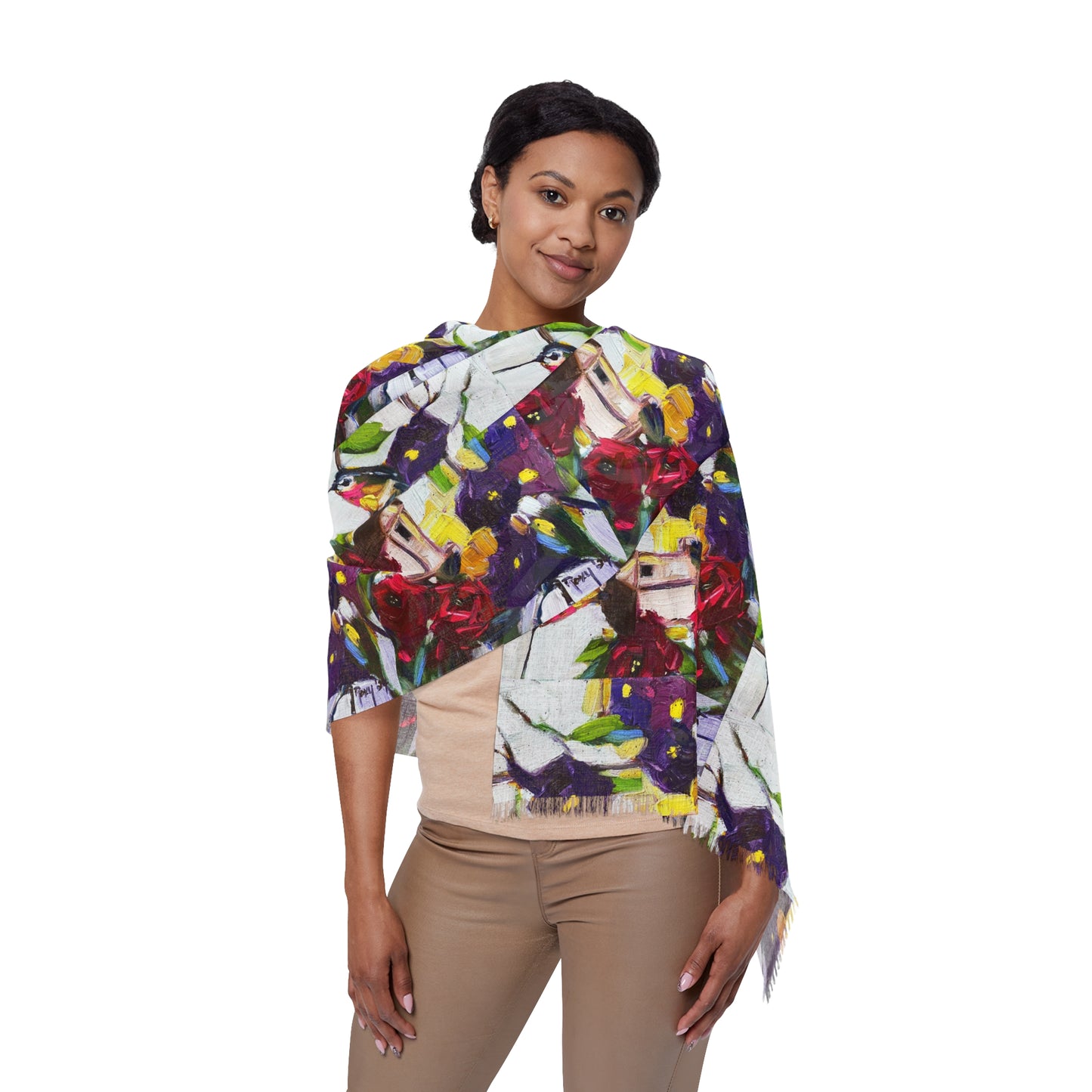 Colorful Scarf — Artistic Lightweight Neck Wrap- Hummingbird by the Window