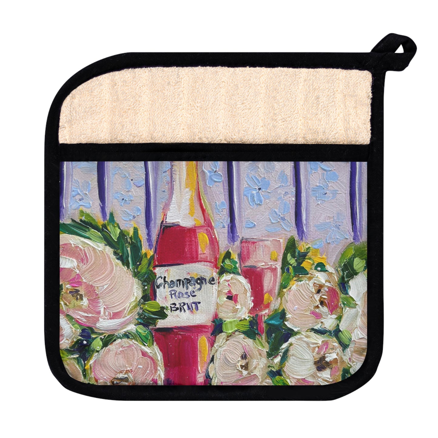 Pink Champagne and Peonies Pot Holder