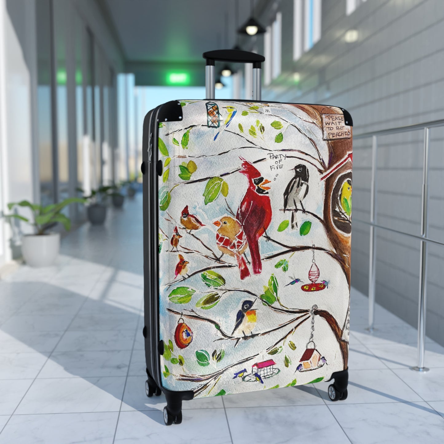 "Party of Five" Birds at Bird Restaurant Carry on Suitcase (+2 Sizes)