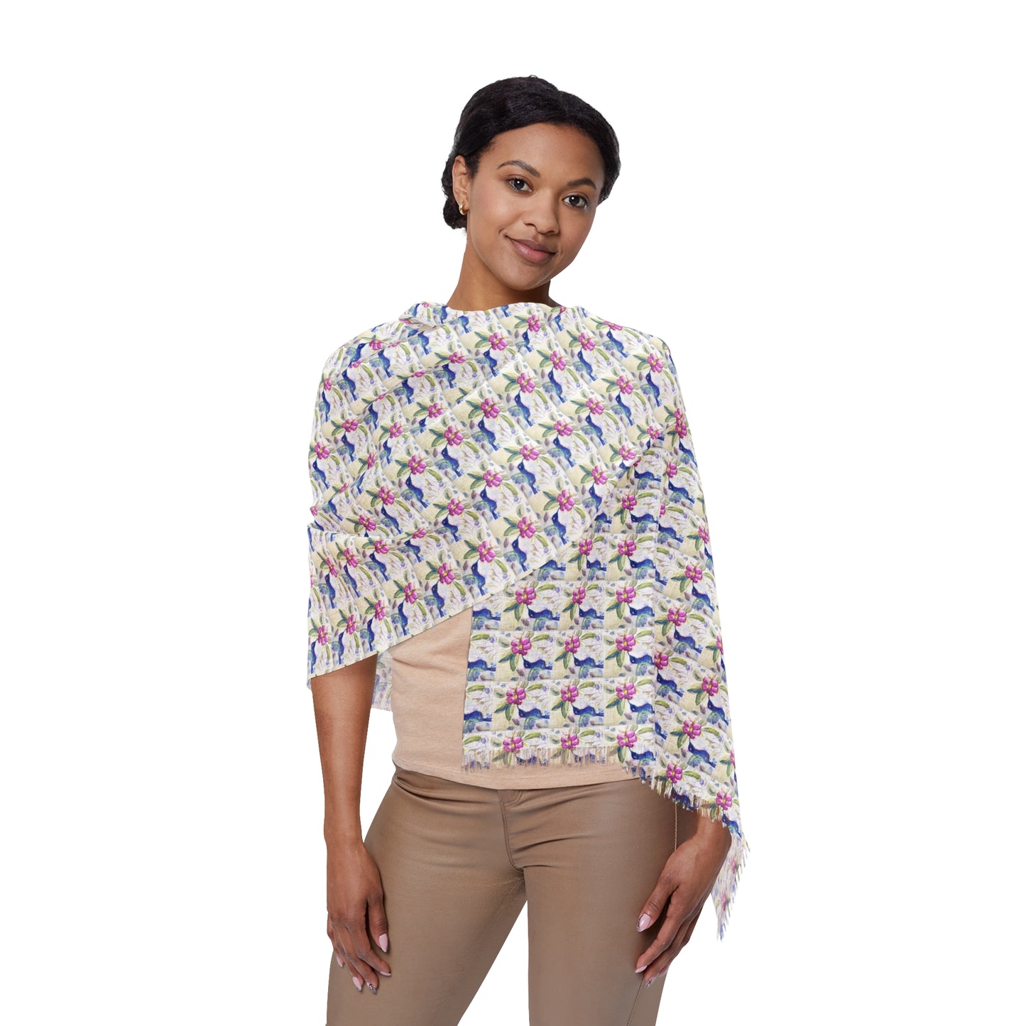 Colorful Scarf — Artistic Lightweight Neck Wrap- Hummingbird in Spring