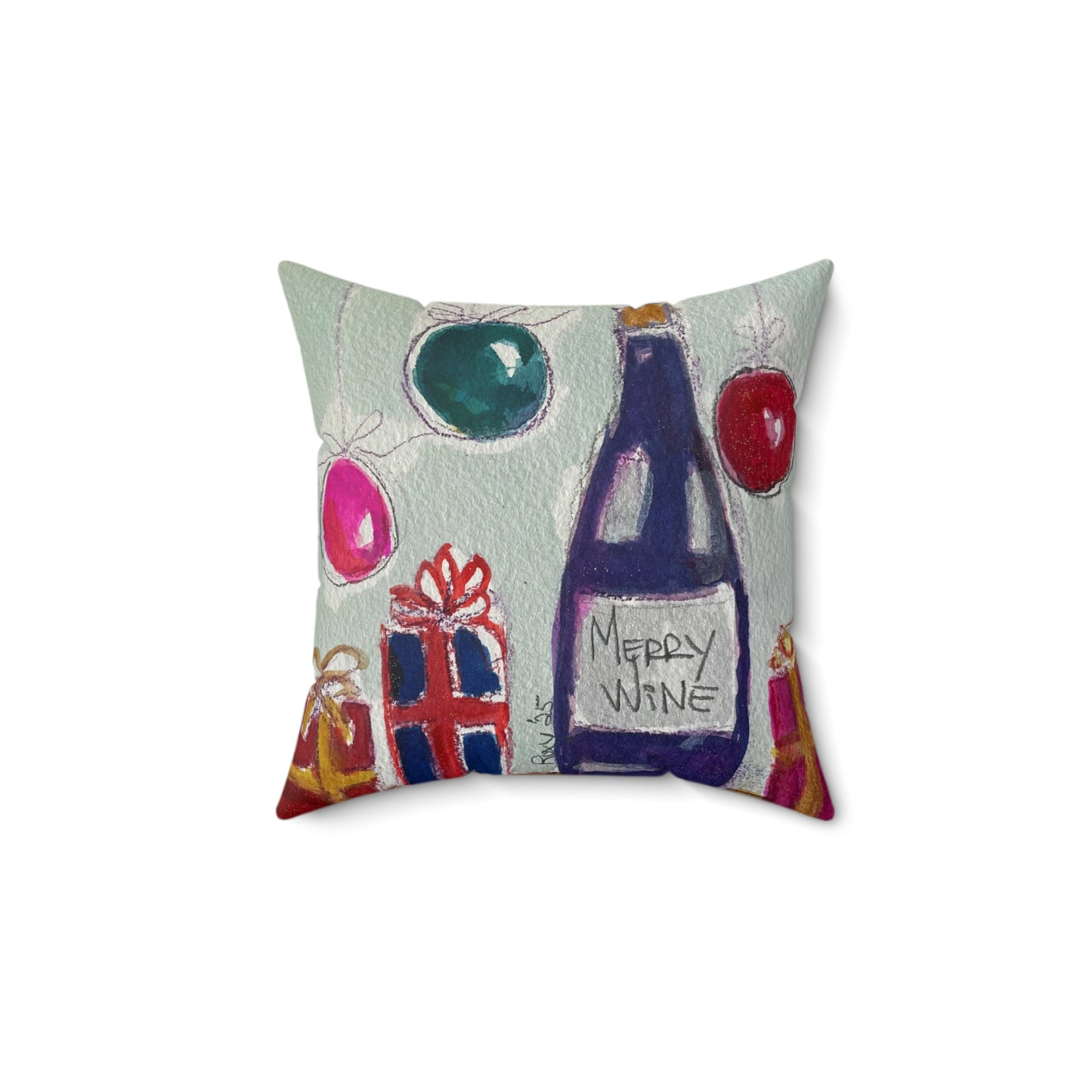 Indoor Spun Polyester Square Pillow-Merry Wine
