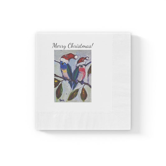 ¡Feliz navidad! Servilletas acuñadas en color blanco con colibríes navideños