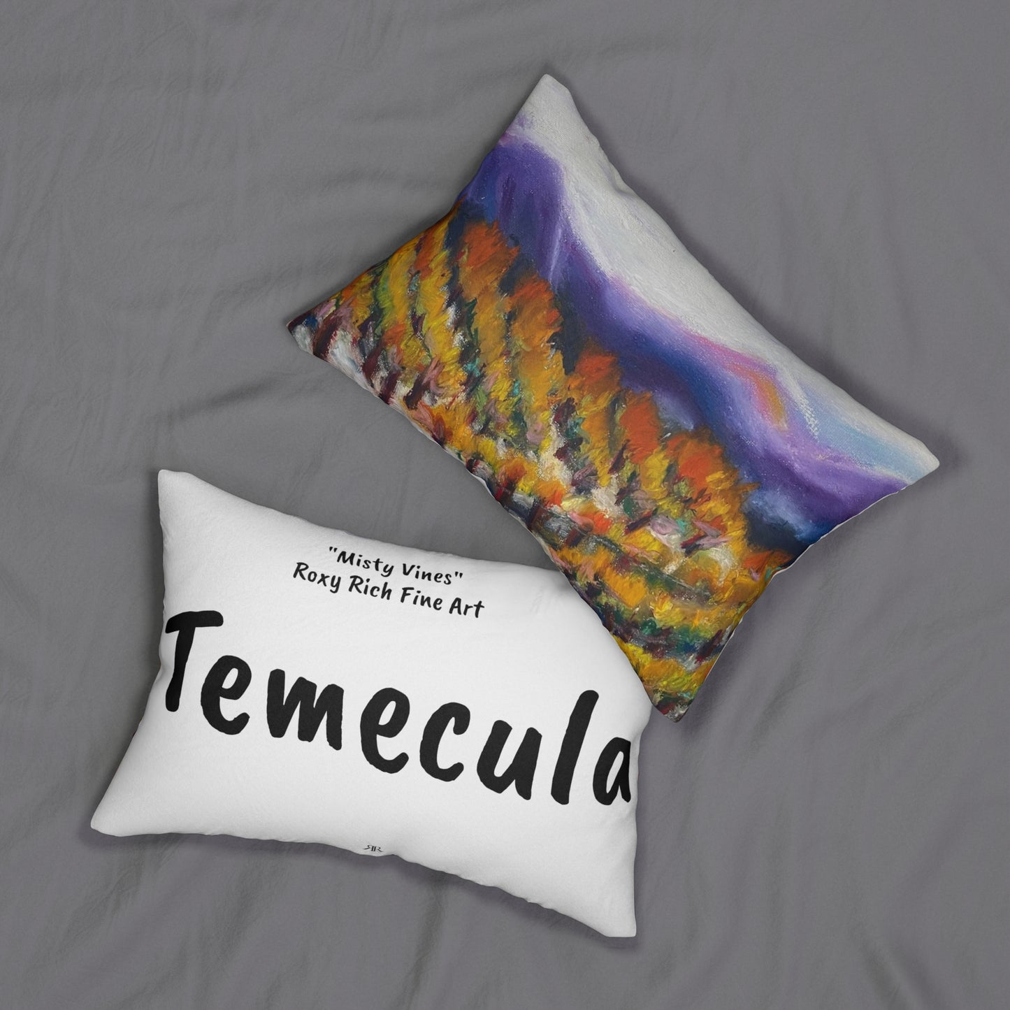Temecula Lumbar Pillow featuring "Misty Vines" Roxy Rich Fine Art and "Temecula"