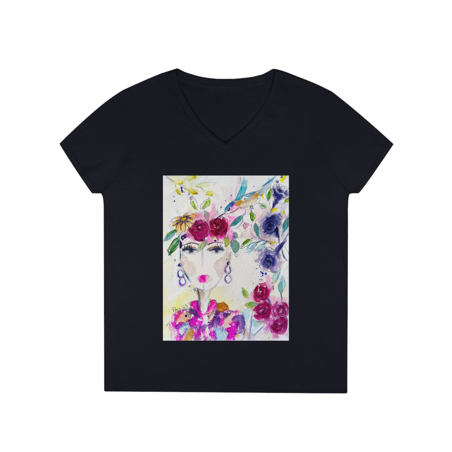Haute Couture Hummingbird Ladies' V-Neck T-Shirt