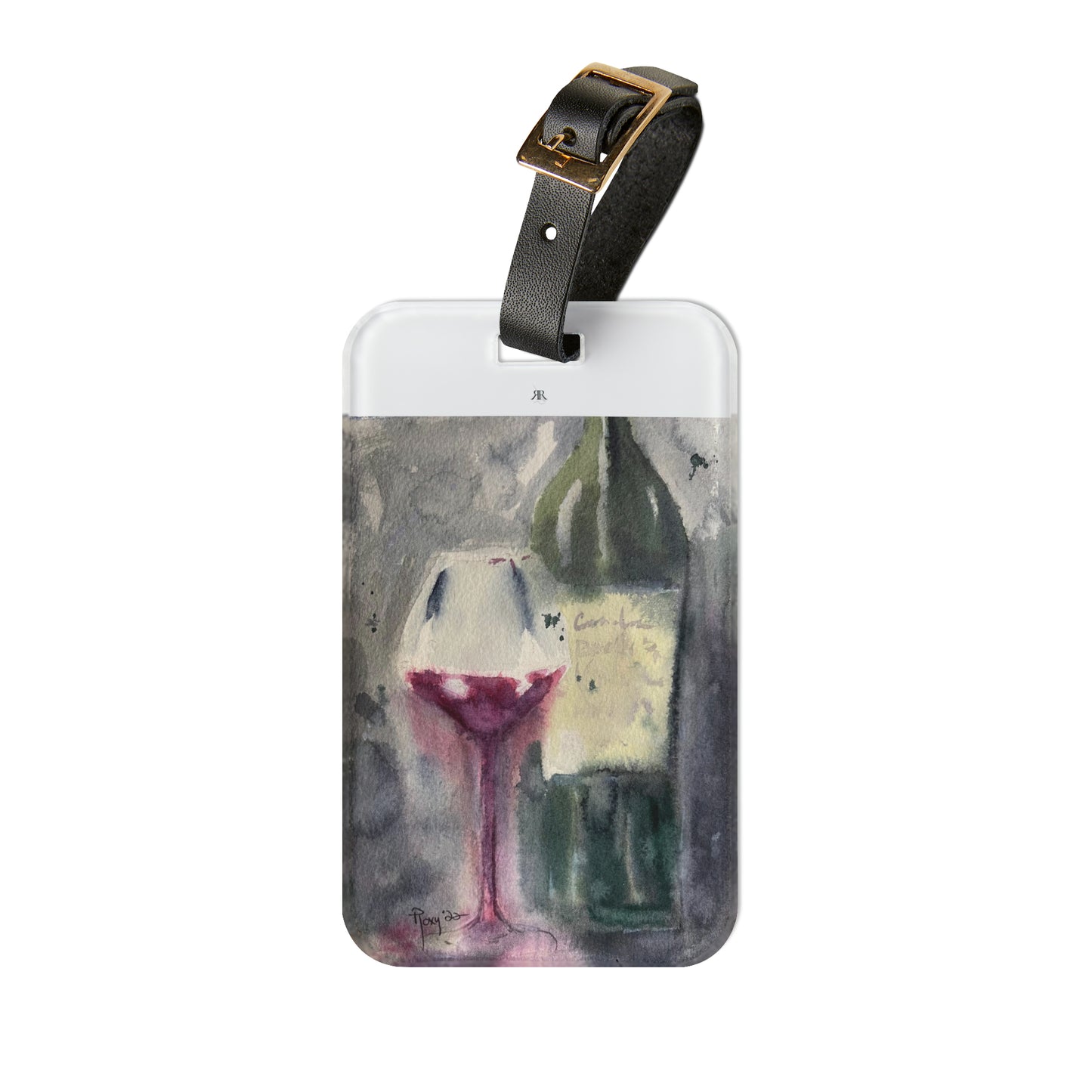 Étiquette de bagage en verre et bouteille de vin GBV