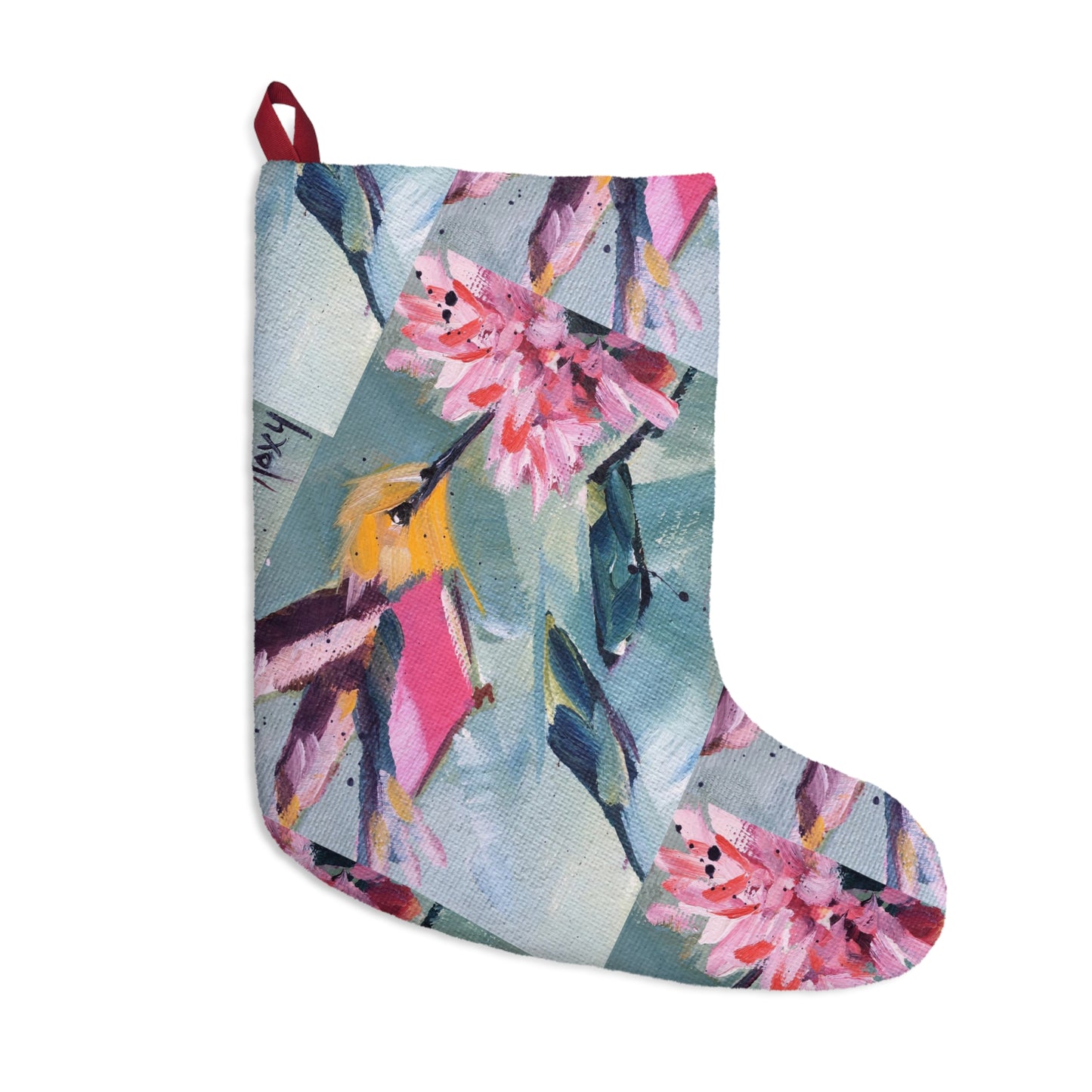 Pink Hummingbird Pink Flower Christmas Stocking