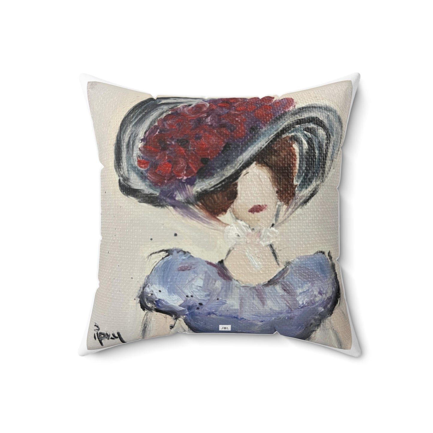 Miss Fancy Southern Lady in a Big Hat Indoor Spun Polyester Square Pillow
