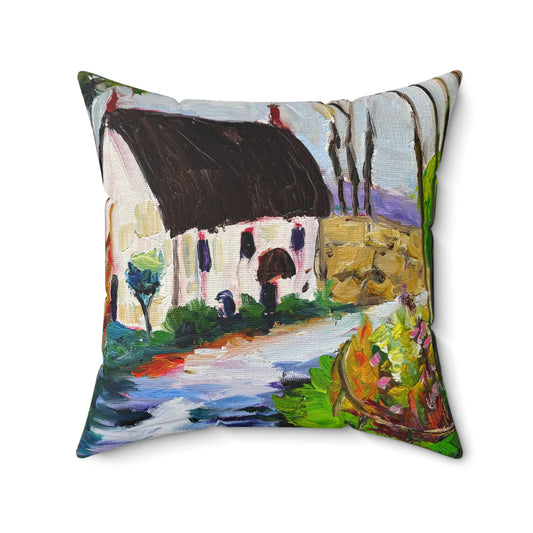 Coussin carré en polyester filé d'intérieur Charming Cottage Cotswolds