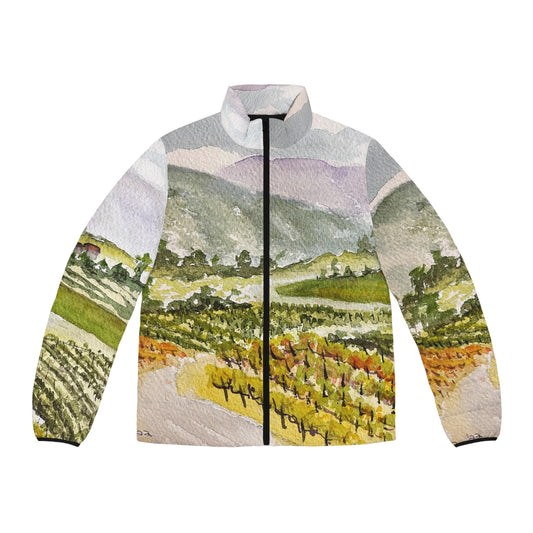 Men's Puffer Jacket - Roxy Rich Art-Road Down from the Villa-Gershon Bachus Vintners
