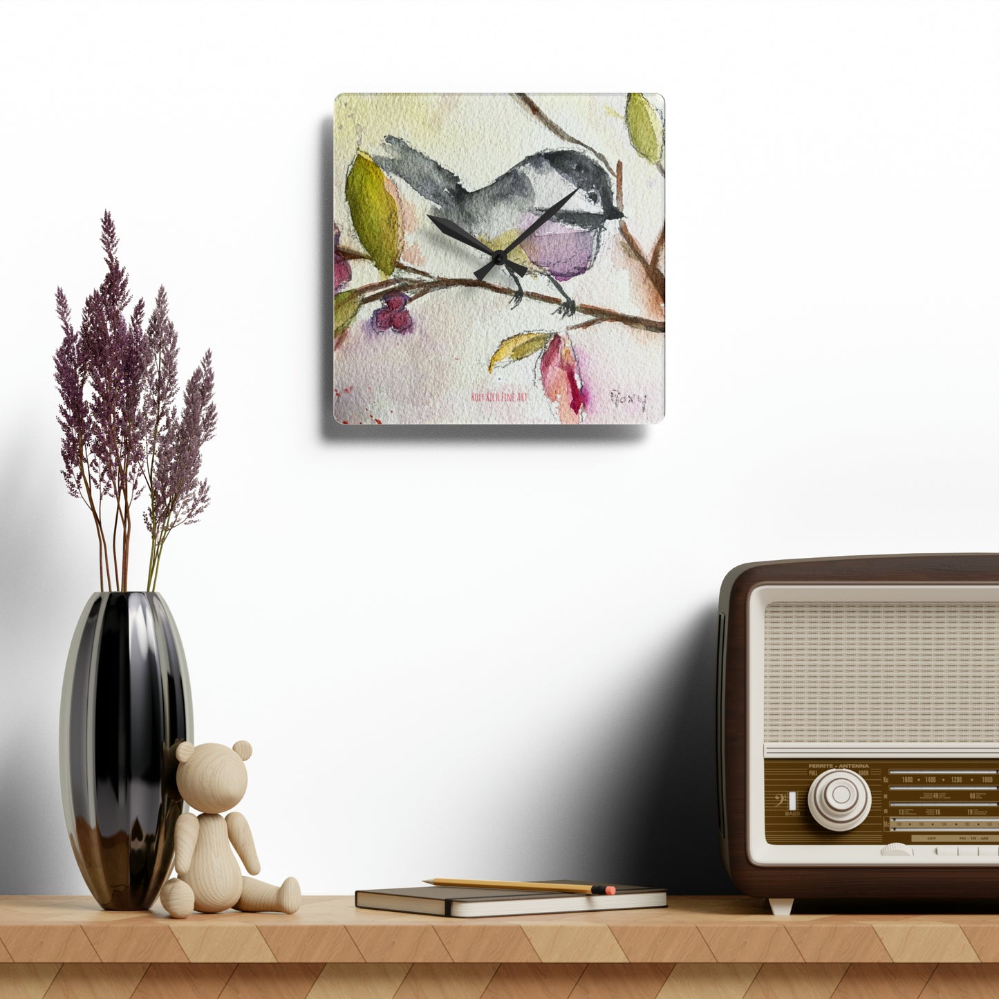 Chickadee on a Berry Tree Acrylic Wall Clock