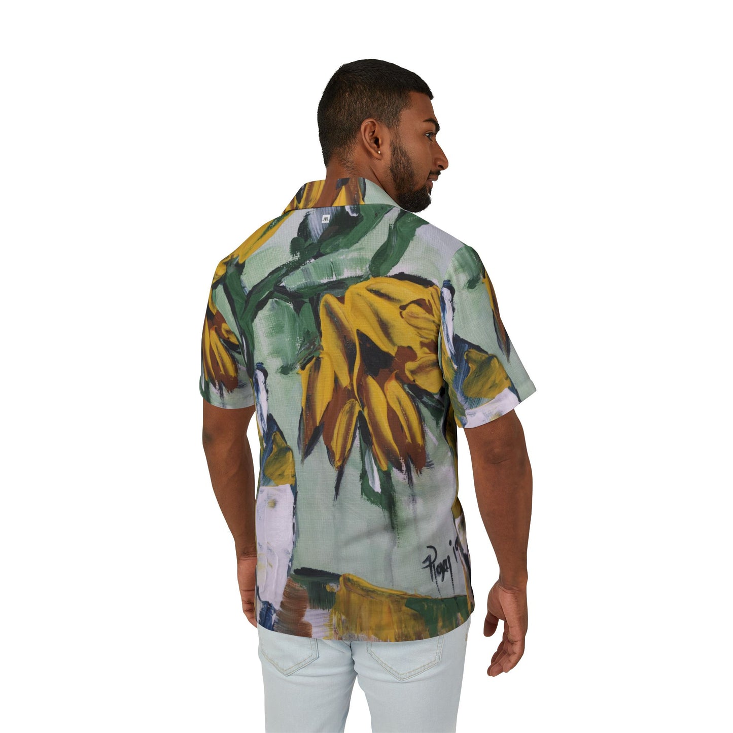 Men's Hawaiian Camp Shirt -Sunflowers in a White Vase