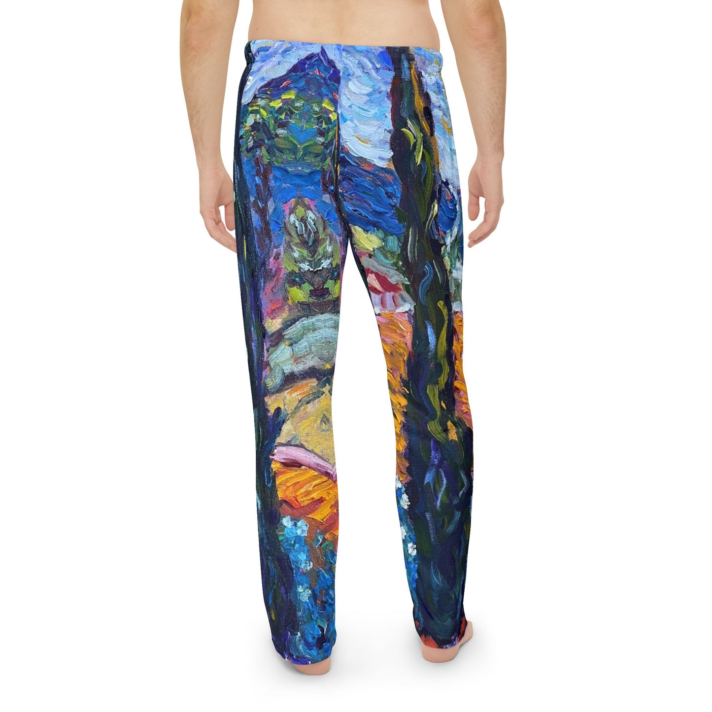 Men's Pajama Pants - Sunny Cypresses Contemporary Impressionism Design