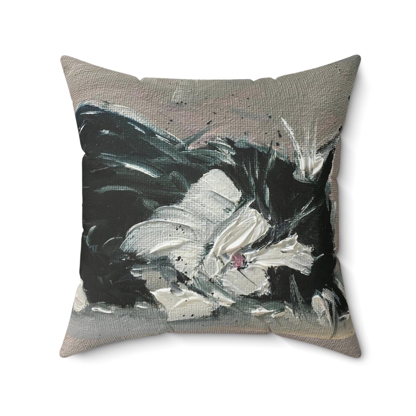 Sleep Kitty Tuxedo Cat Indoor Spun Polyester Square Pillow