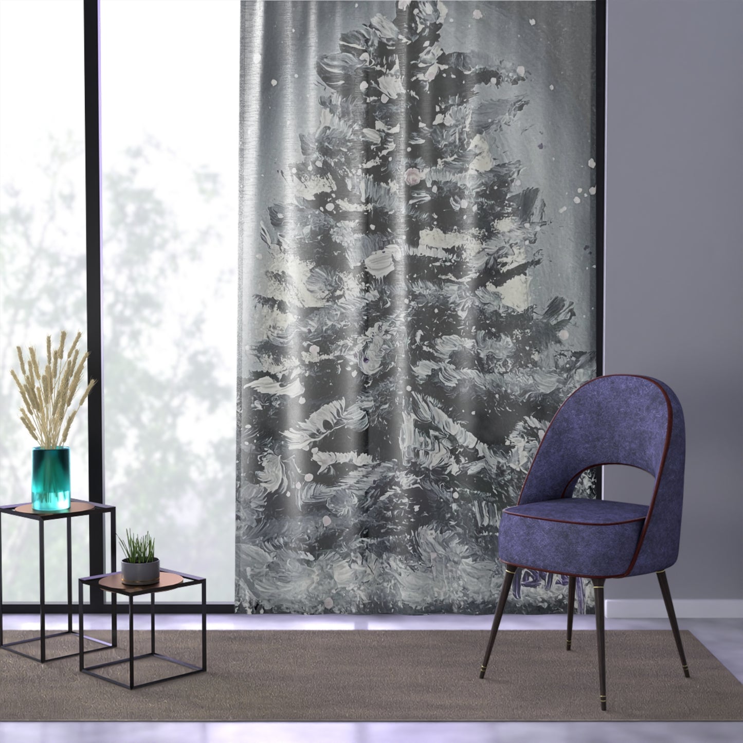 Rideau de fenêtre transparent en forme d'arbre de Noël enneigé, 84x50 pouces