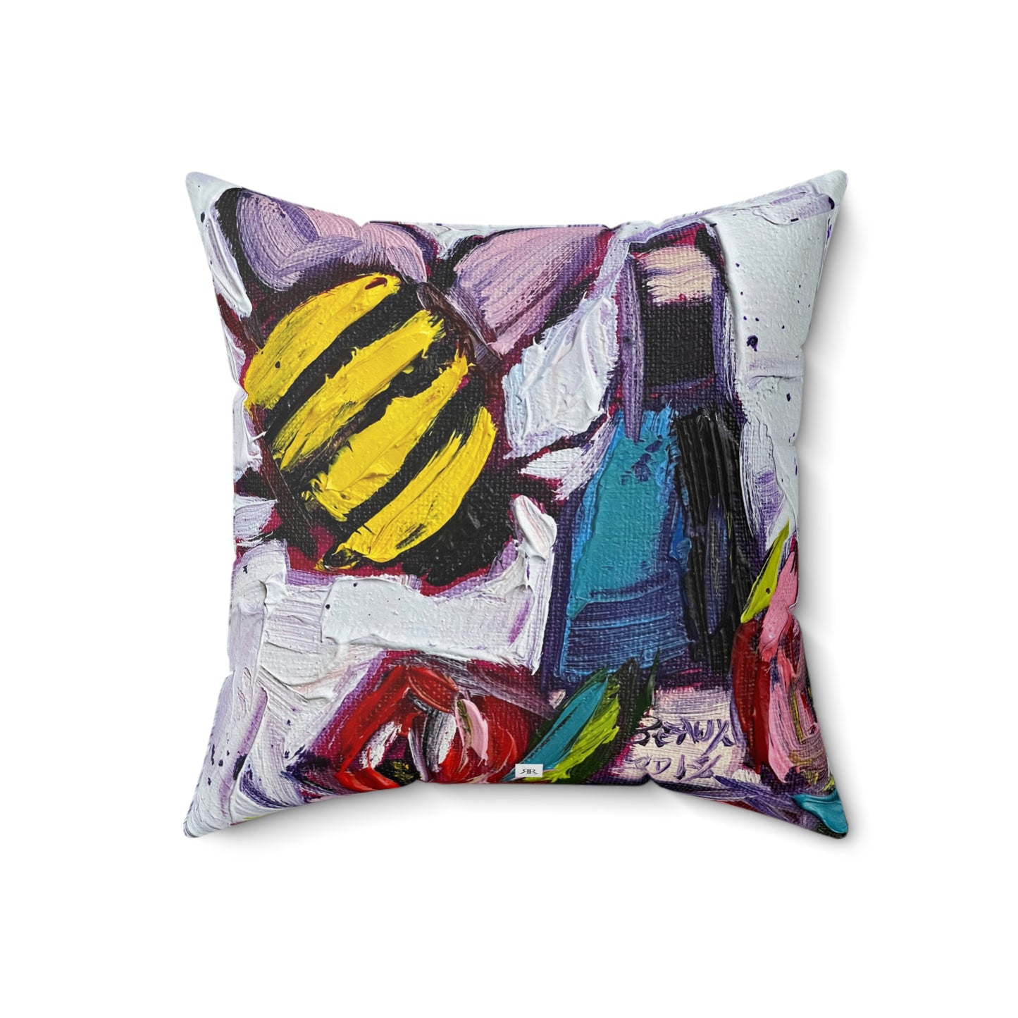 Bee Happy Wine Bee and Roses Indoor Spun Polyester Square Pillow