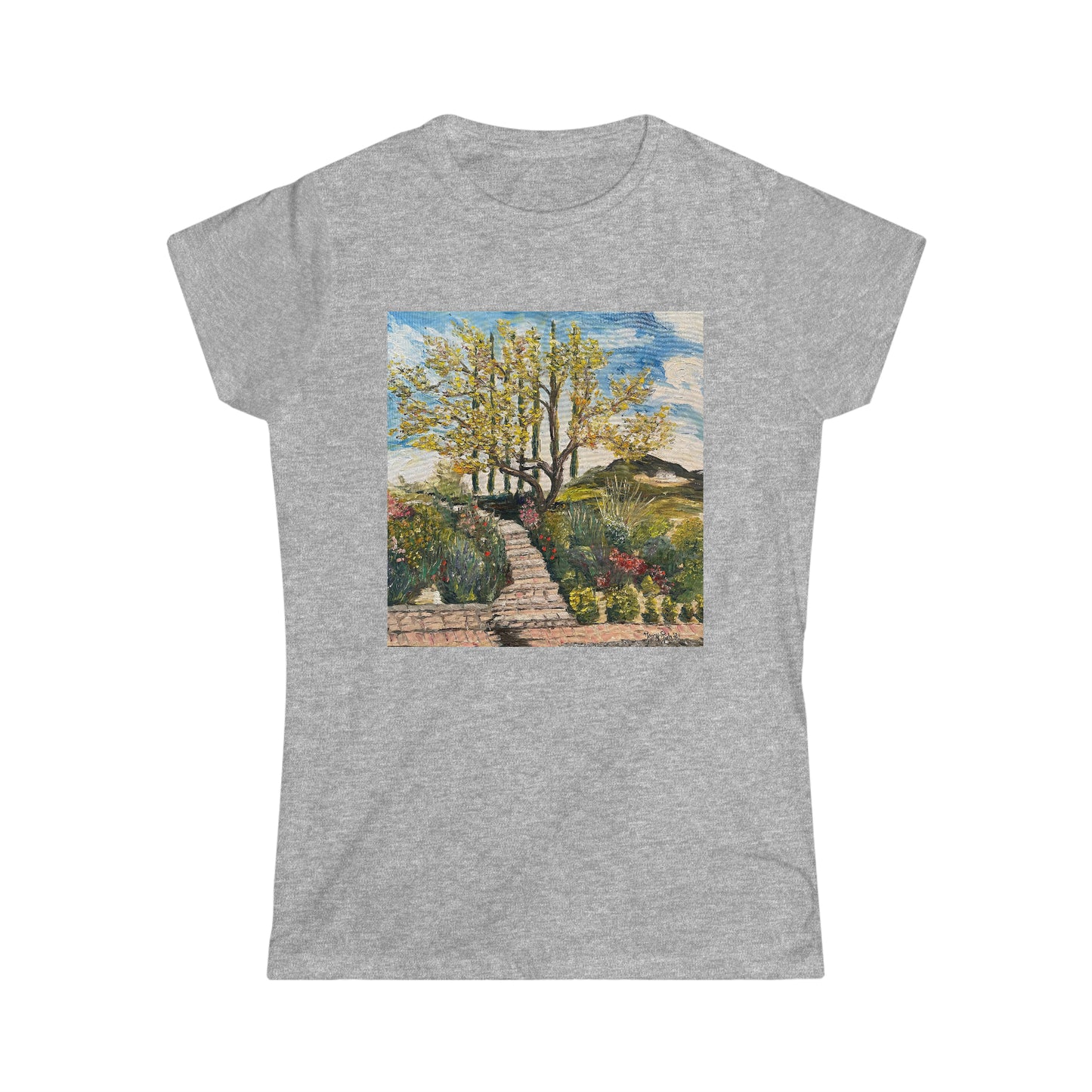 Árbol y jardín en Gershon Bachus Vintners Camiseta semiajustada de estilo suave para mujer