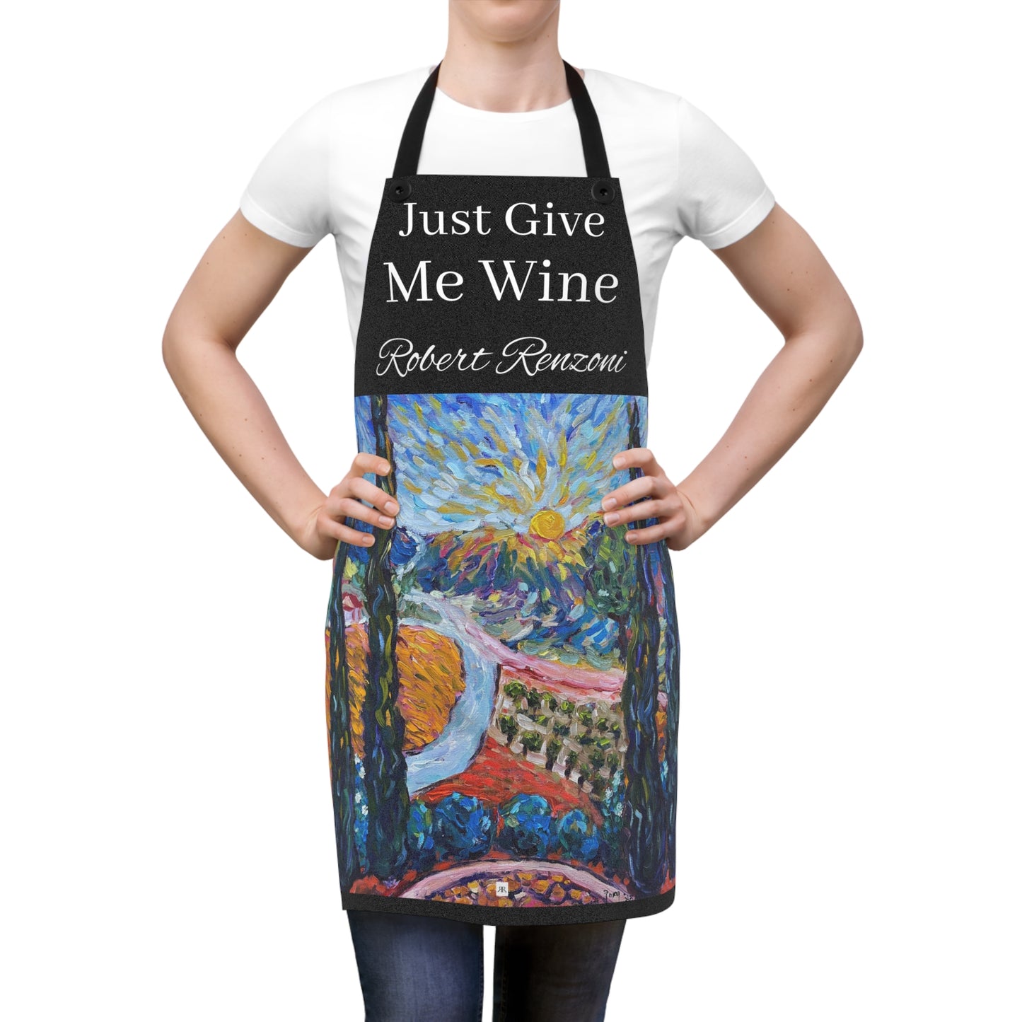 Just Give Me Wine Black Kitchen Apron - Sunny Cypresses at Robert Renzoni