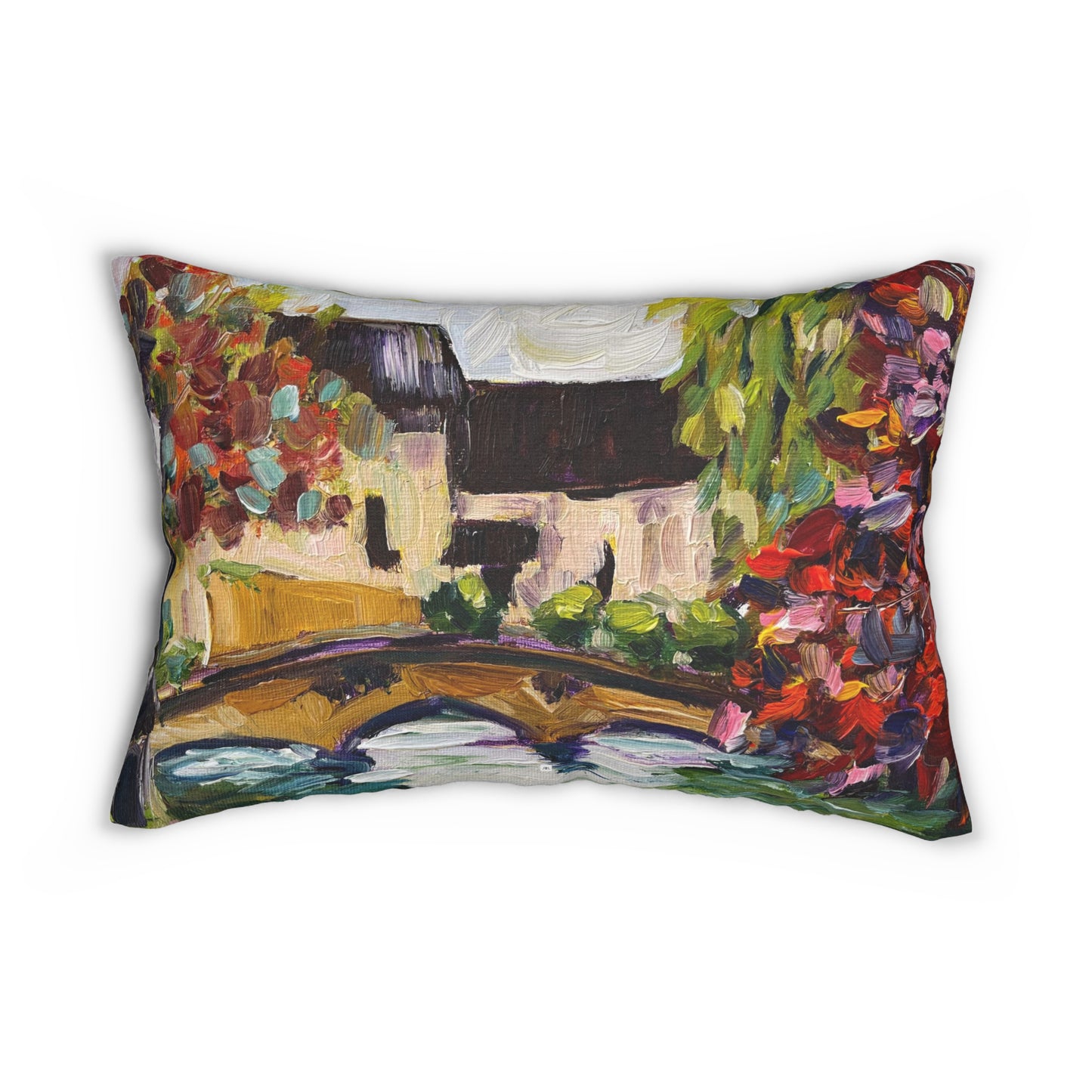 Autumn in Bourton on the Water Cotswolds Lumbar Pillow