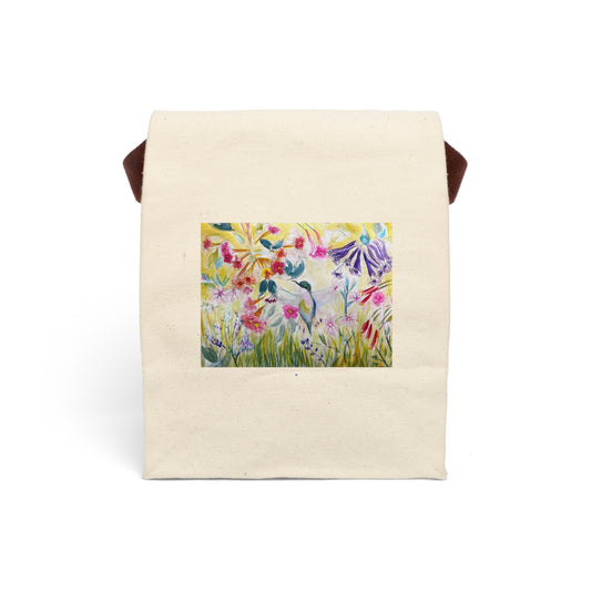 Colibri dans un jardin de fleurs en tube Joli sac à lunch en toile avec sangle