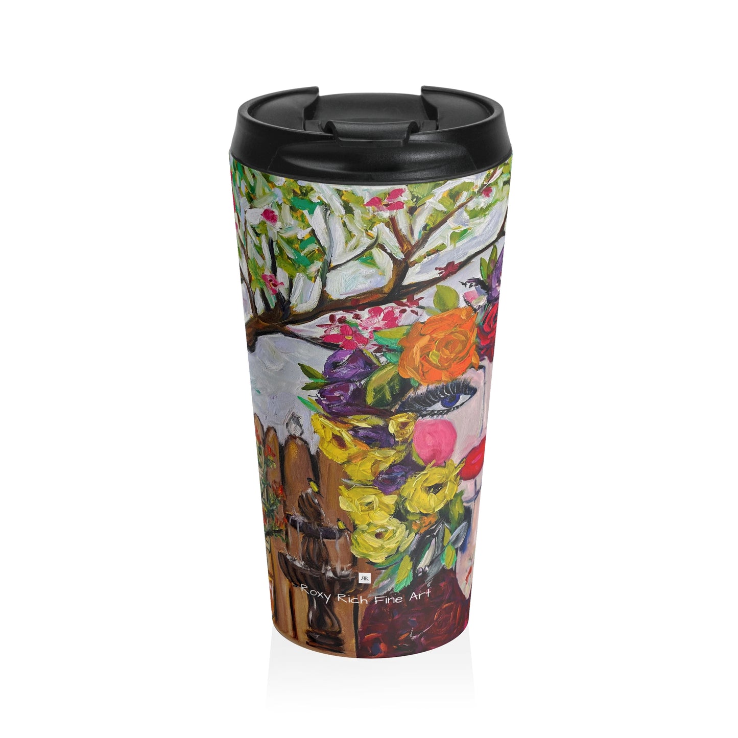 Tasse de voyage en acier inoxydable oiseaux et fleurs