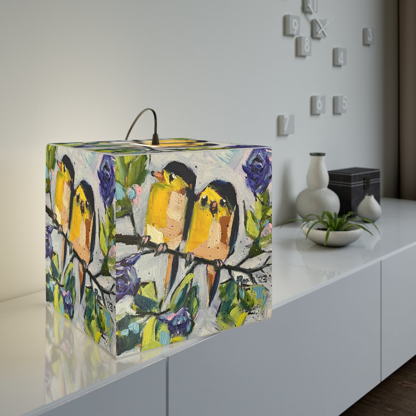 Morning Glory Goldfinches Cube Lamp