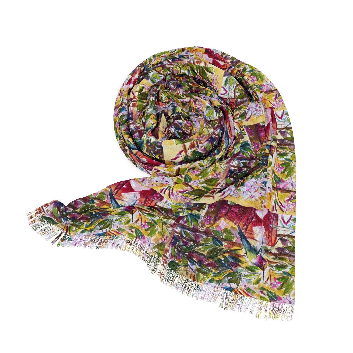 Colorful Scarf — Artistic Lightweight Neck Wrap- Hummingbird by the Jasmine