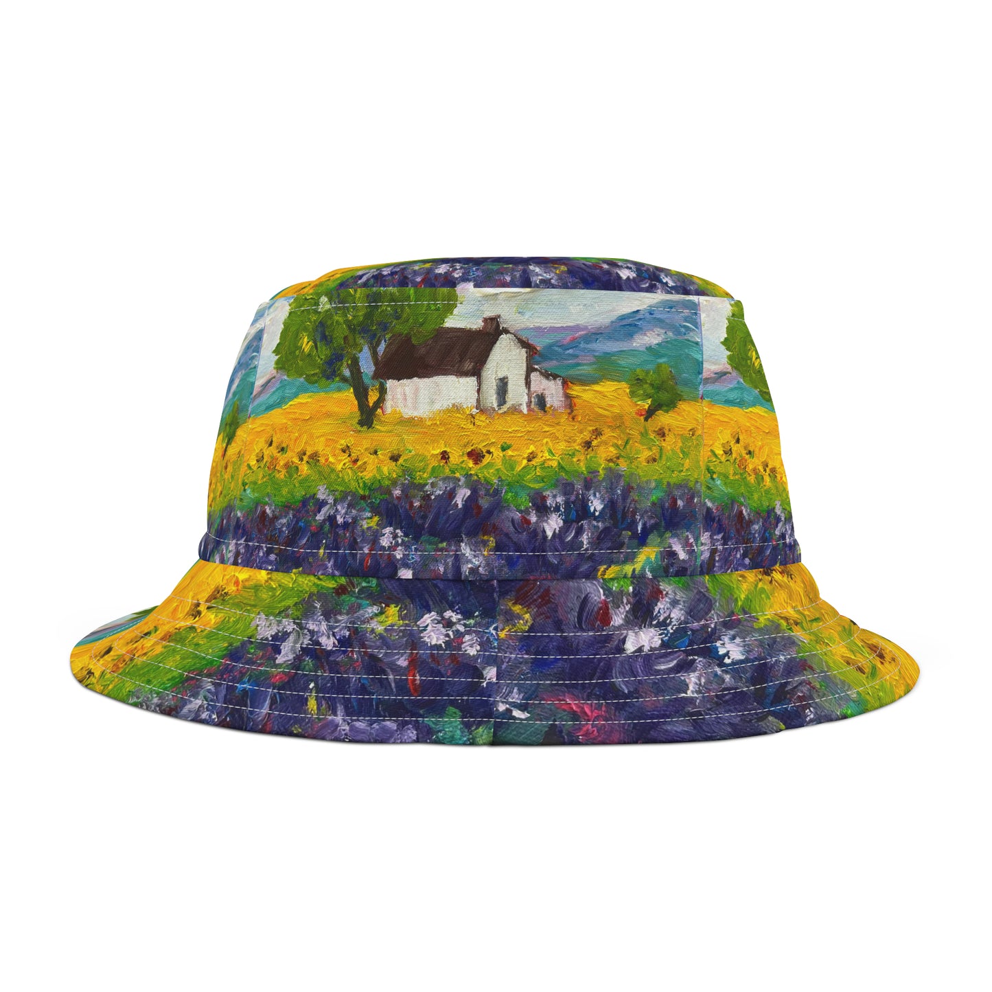 Sombrero de cubo provenzal de girasoles y lavanda