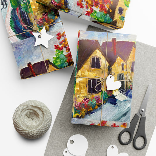 Encantador pueblo medieval Cottages Cotswolds papel de regalo - Se envía desde América