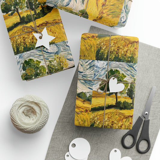 Sunny Day Impressionniste Jaune Paysage Costswold (3 tailles) Papiers cadeaux