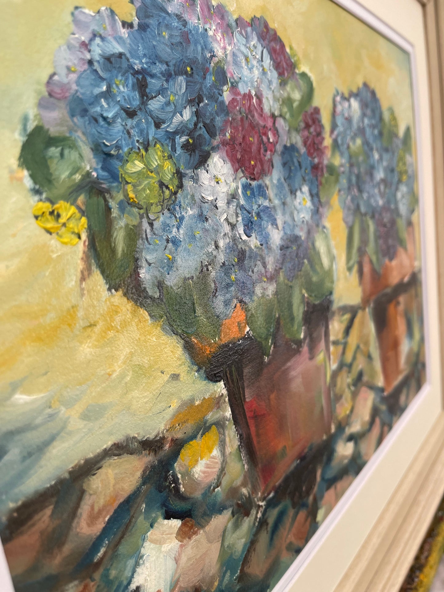 Hydrangeas on the Patio Original Oil Painting 12 x 16 Framed