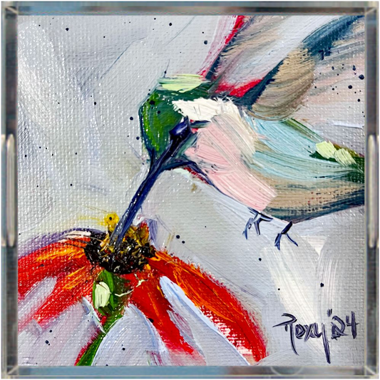 Hummingbird at a Coneflower- Acrylic Tray Square