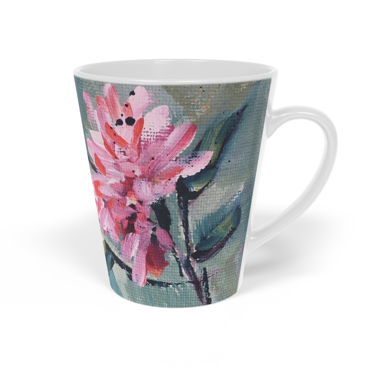 Taza para café con leche con diseño de flor rosa y colibrí rosa, 12 oz