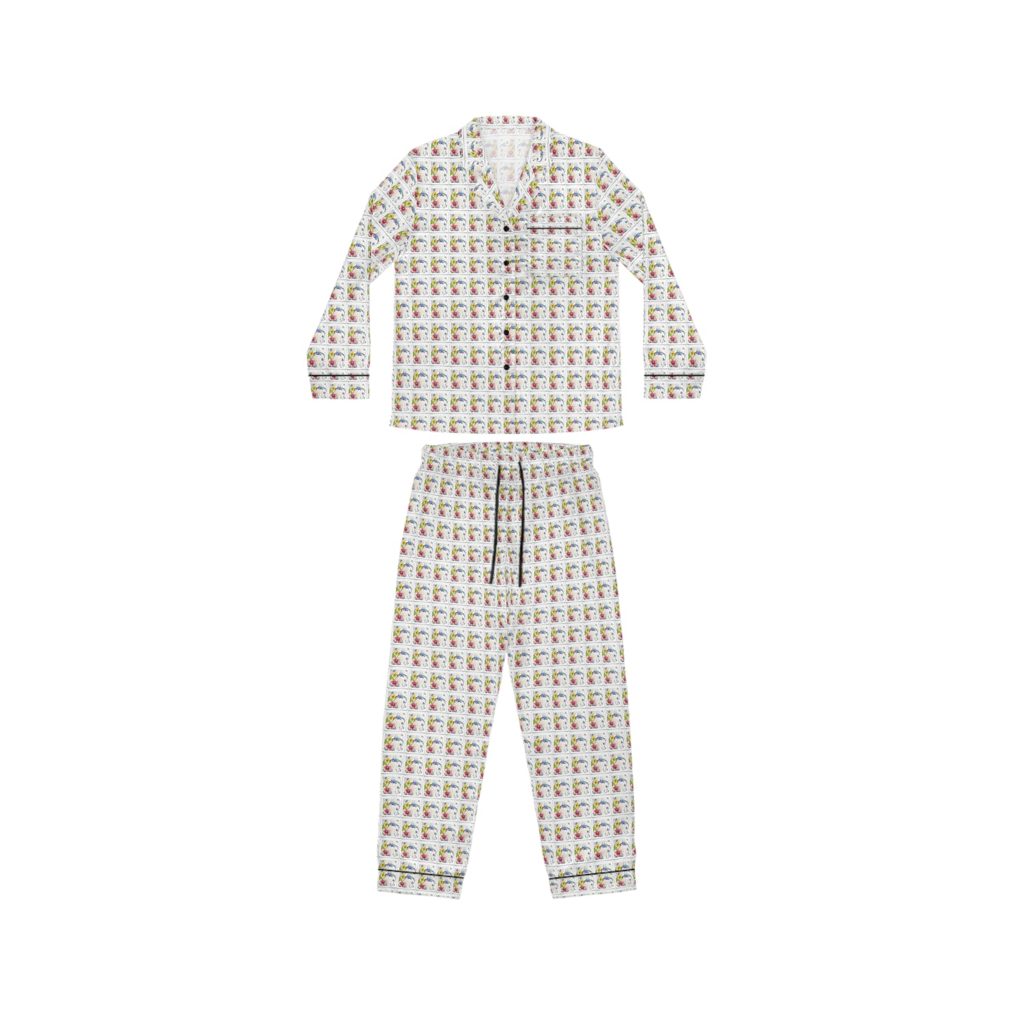 Satin Pajamas — Luxurious Silky Sleepwear Set-Abstract Hummingbird