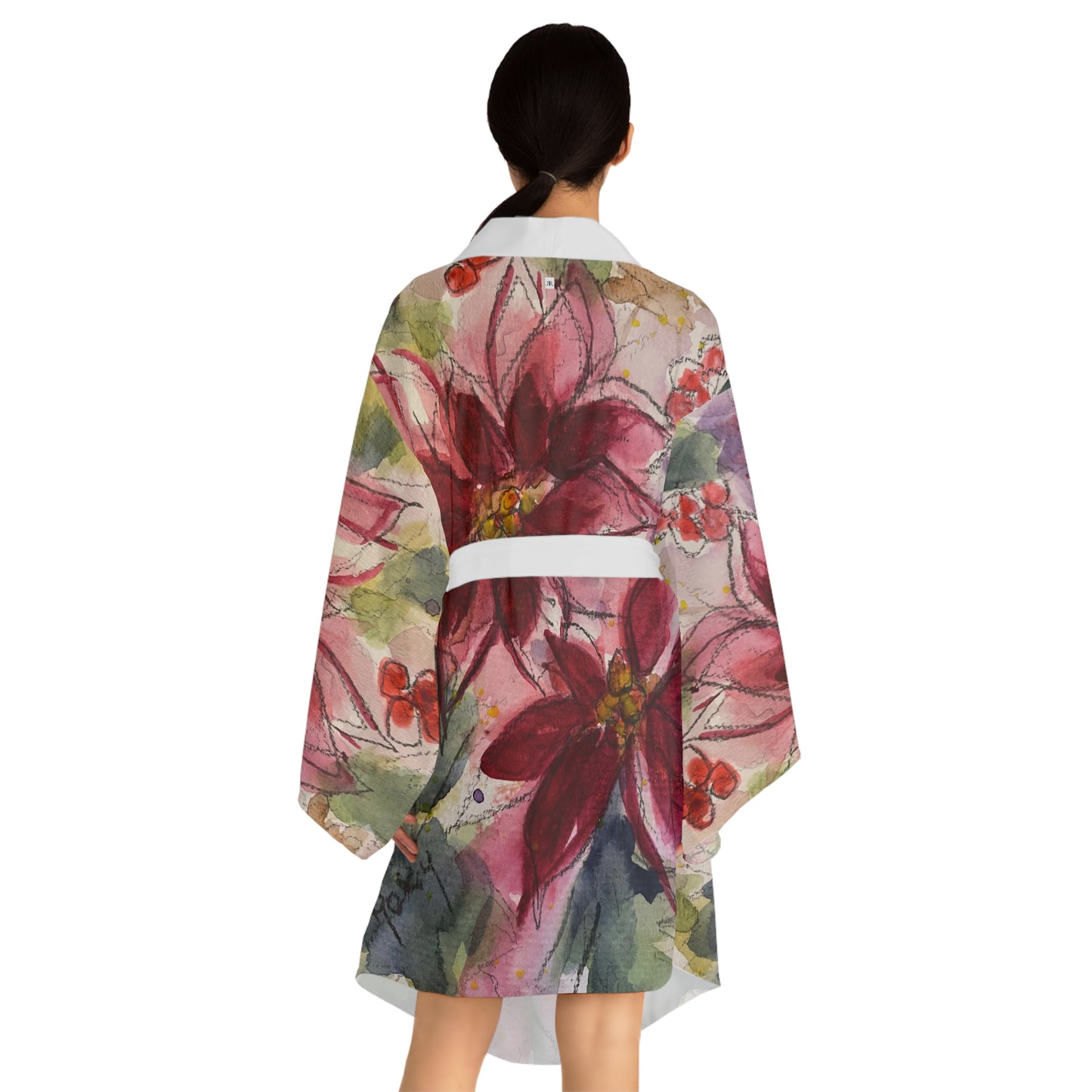 Kimono Robe - Elegant Red Poinsettias