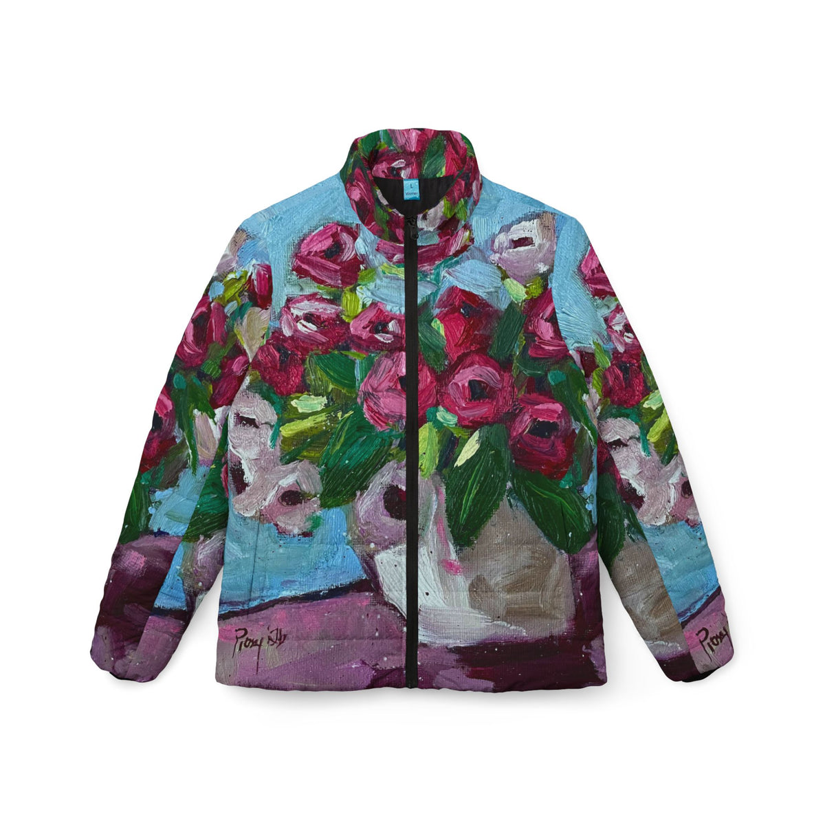 Women's Puffer Jacket - Roxy Rich Fine Art -Blushing Blooms