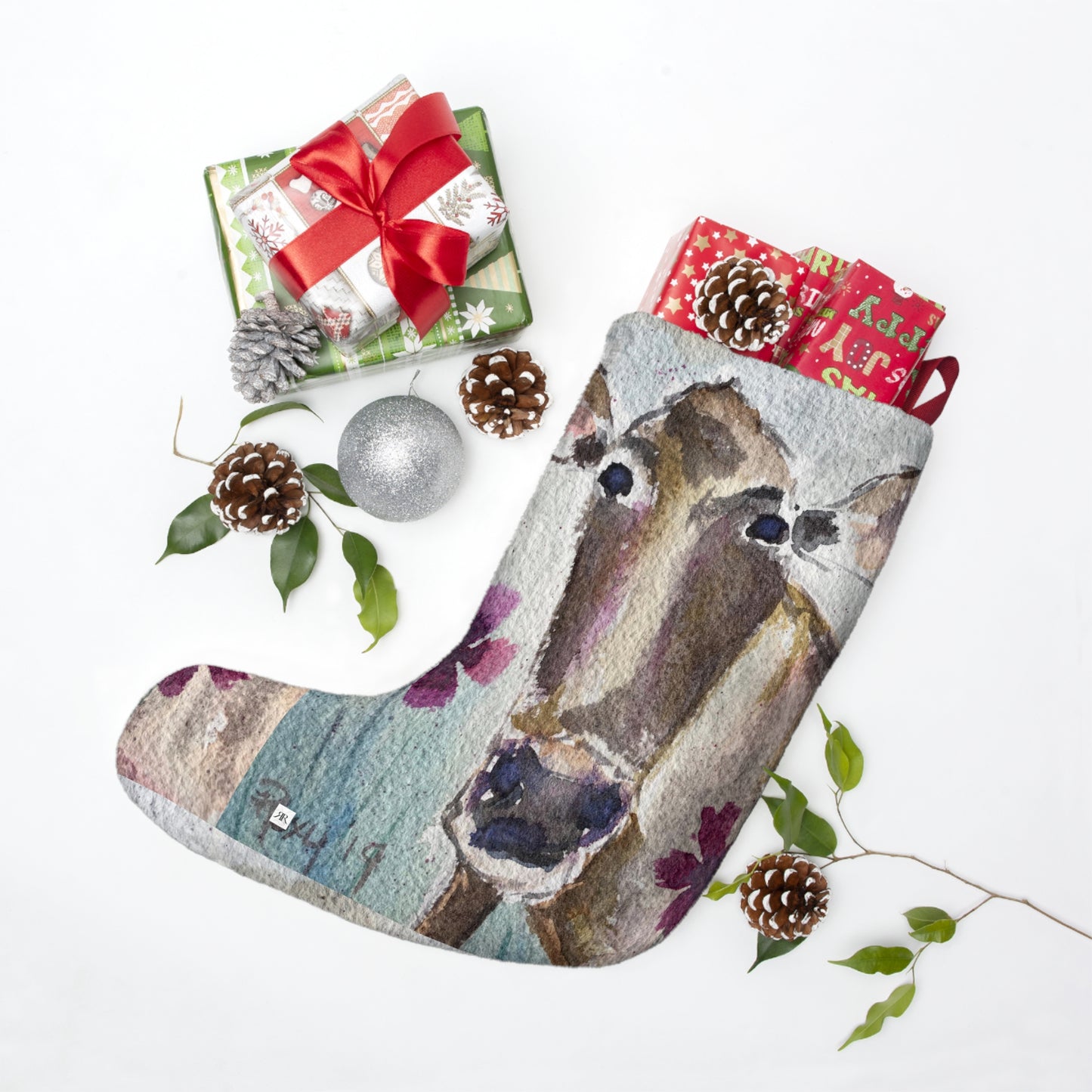 Petals Cow Christmas Stocking