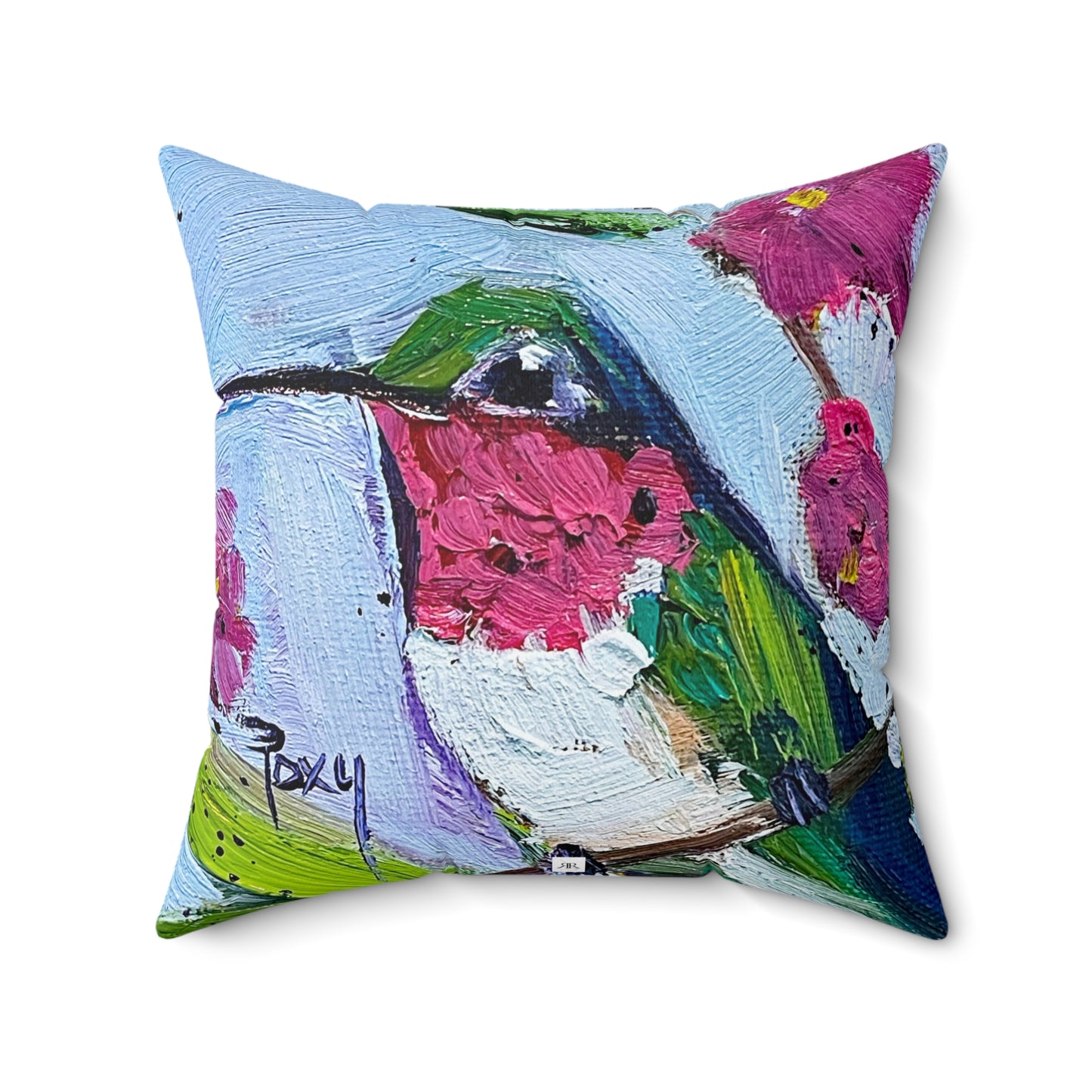 Pink Pretties Hummingbird Indoor Spun Polyester Square Pillow