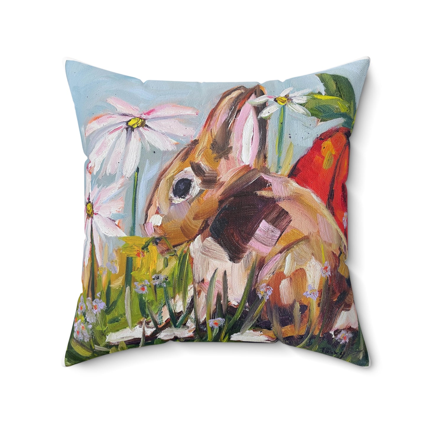 Bunny in the Garden Indoor Spun Polyester Square Pillow