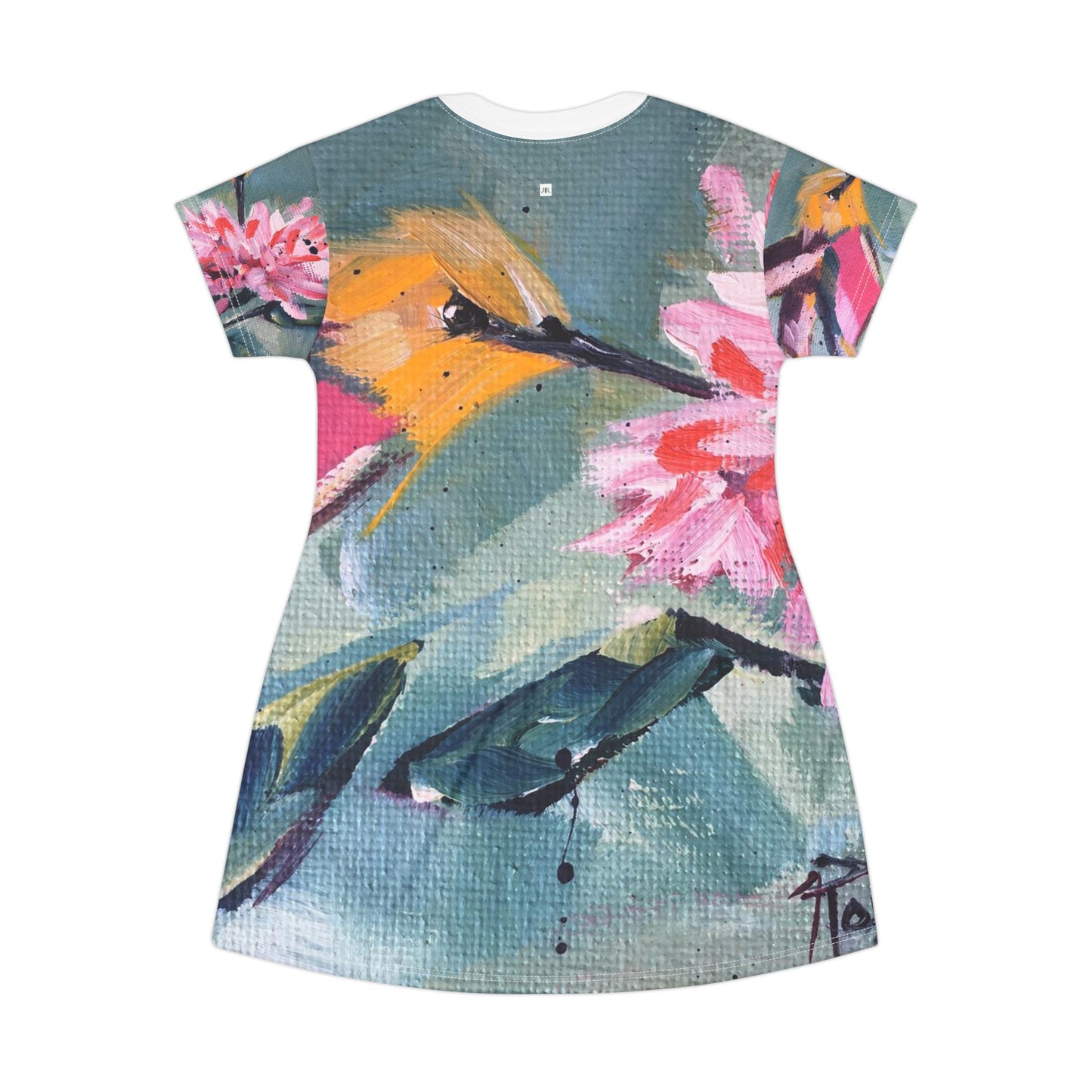 T-Shirt Dress -Pink Hummingbird Pink Flower