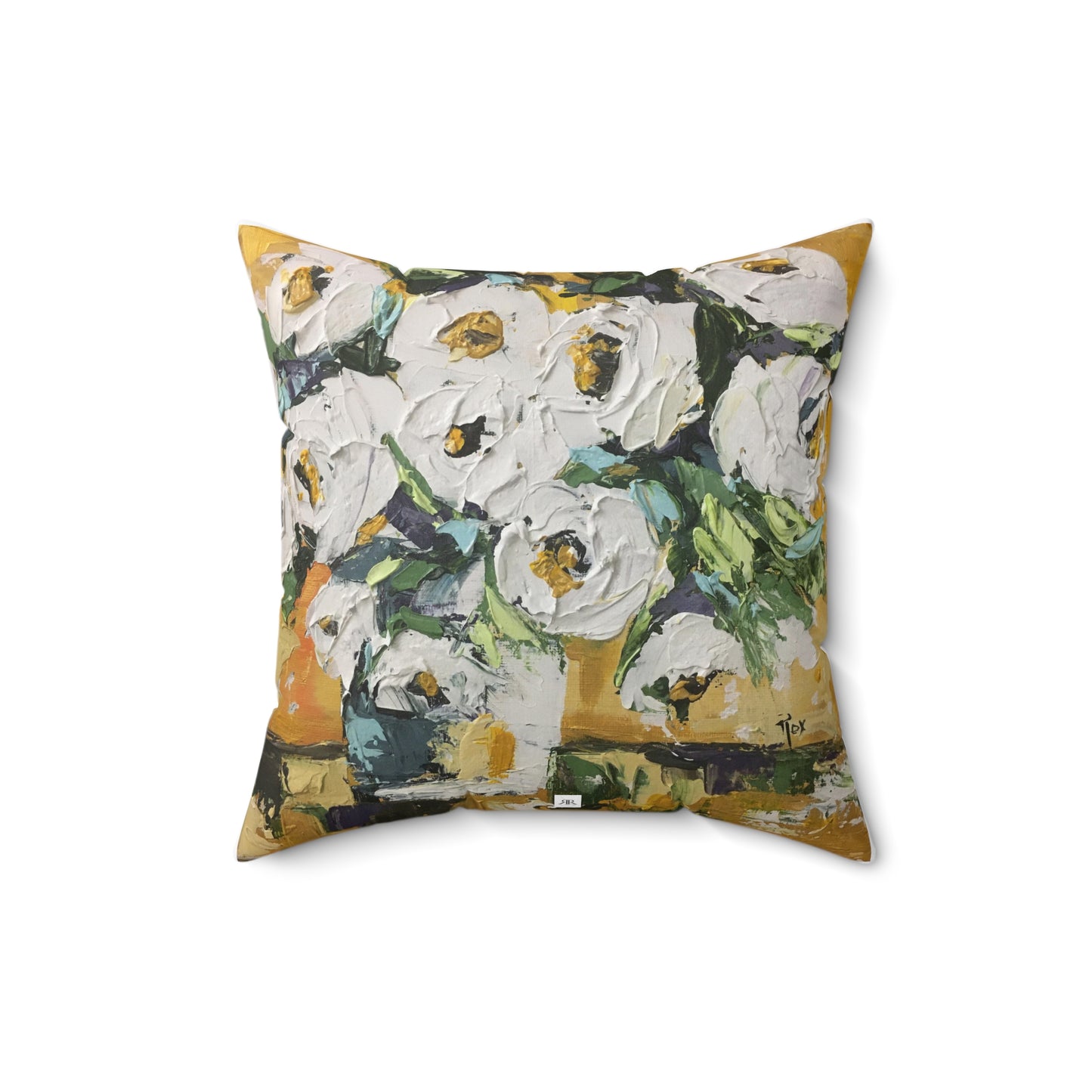 Shabby Roses in Gold Indoor Spun Polyester Square Pillow