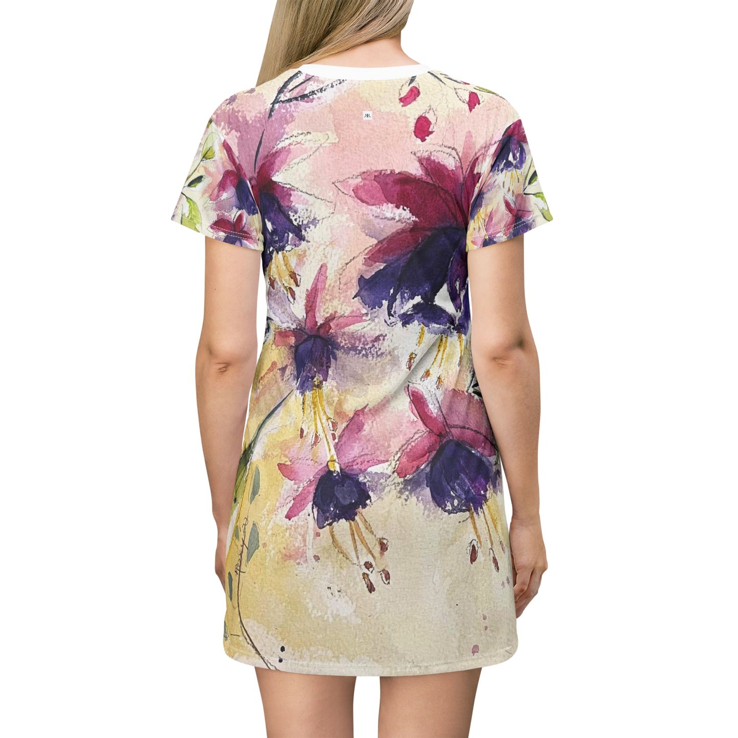 T-Shirt Dress (AOP)-Fluffy Fuchsias